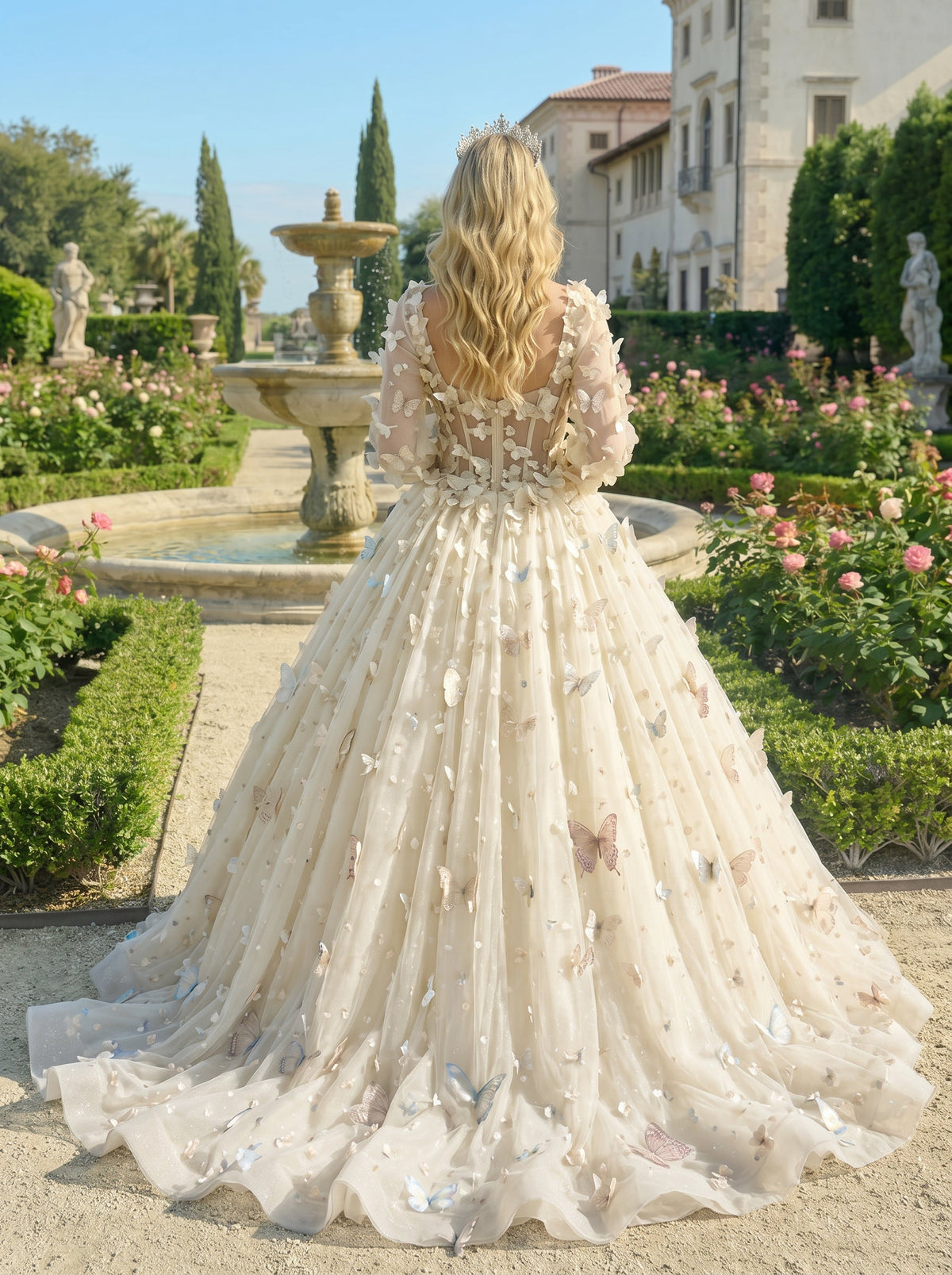Charming Ball Gown Illusion Long Sleeves Quinceañera Dress With 3D Butterfly | Promspark