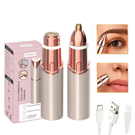 2-in-1 Facial & Eyebrow Hair Trimmer for Women | Rechargeable Face Razor for Peach Fuzz, Lip Hair & Brow Shaping